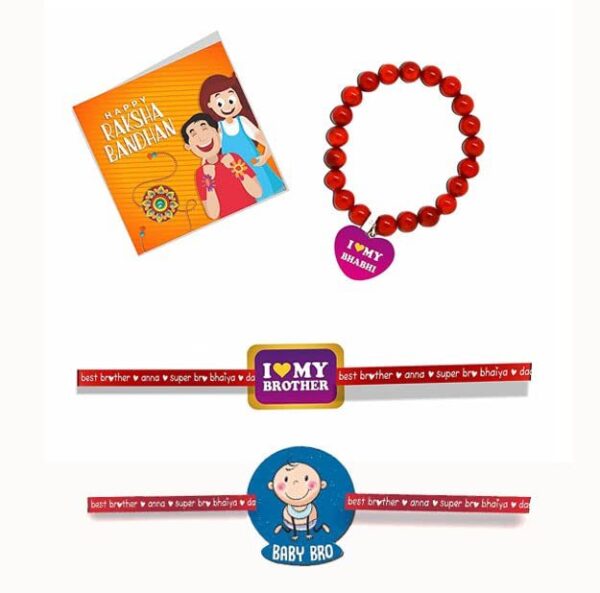 I Love My Brother & I Love My Bhabhi  Family Rakhi with baby Bro Kids  rakhi  & a Ribbon Combo pack of - 4