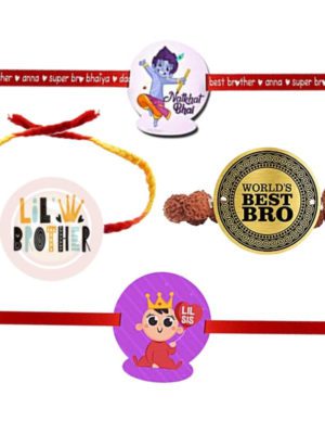 Printed Acrylic Rakhi Set of 4 for Brother & Sister|Raskhabandhan Special