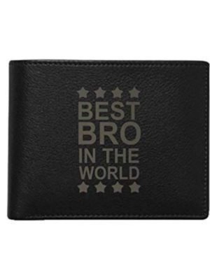 YaYa cafe Men's Leather Black Wallet with Engraved Wooden Rakhi