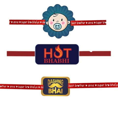 Dashing Bhai & Hot Bhabhi Family Rakhis with Baby  kid rakhi  Combo pack of- 3