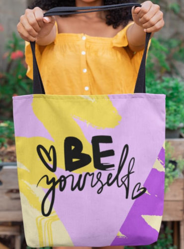 be yourself waterproof motivational tote bag