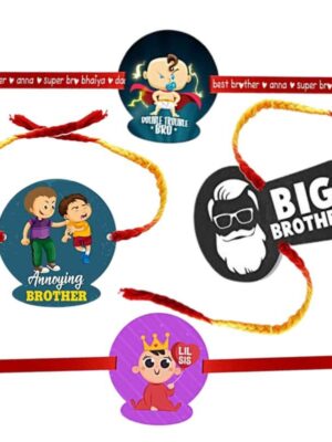 Printed Acrylic Rakhi Set of 4 for Brother & Sister|Raskhabandhan Special