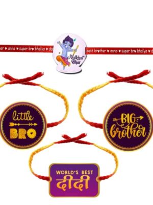Printed Acrylic Rakhi Set of 4 for Brother & Sister|Raskhabandhan Special