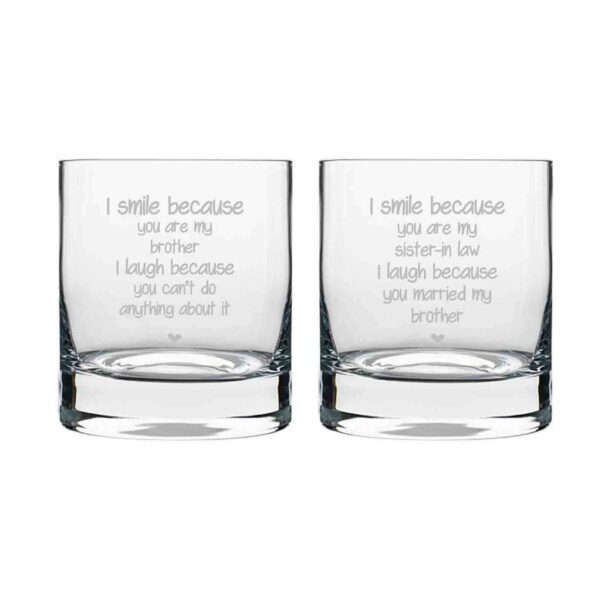 TheYaYaCafe Rakhi Gift Brother and Bhabhi Combo Whiskey Glasses Funny Teasing I Smile I Laugh Coasters Set of 2-325 ml