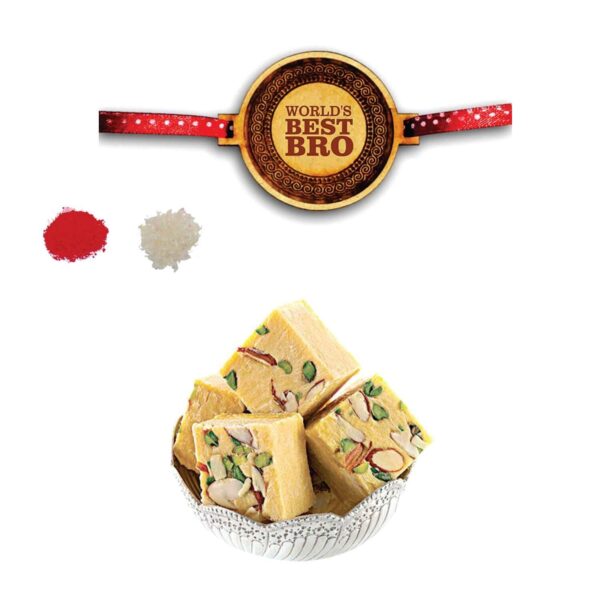 Yaya Cafe Rakhi Sweets Gift Combo for Brother, Worlds Best Bro Rakhi Badam Patisa - 1 Kg, Raksha Bandhan
