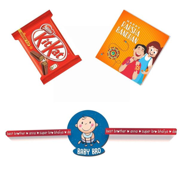 Cute Lil Bro Kids Rakhi with Kitkat Chocolate  Gift Combo pack of 2