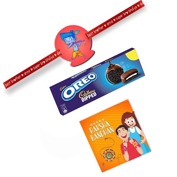 Cadbury Oreo Dipped Chocolate Gift  with Car Kids Rakhi Combo Of - 2