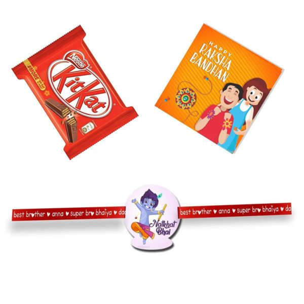 Cute Lil Bro Kids Rakhi with Kitkat Chocolate  Gift Combo pack of 2