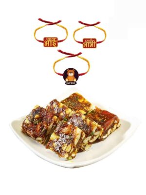 YaYa cafe Rakhi Sweets Gift Combo Set of 2 Rakhi, Anjeer Barfi (1 kg), Roli-Tika for Brother Bhabhi