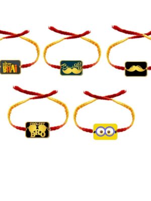 Chota Bhai , Bhratra Shree , Moustache , Coolest Bro & Yellow Minion Kids Rakhi  - Combo Set of 5