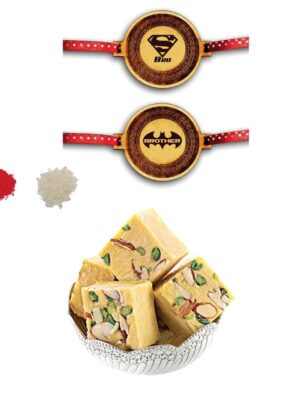 Yaya Cafe Rakhi Sweets Gift Combo for Brother, Super Batman Brothers Rakhi Badam Patisa - 1 Kg, Raksha Bandhan