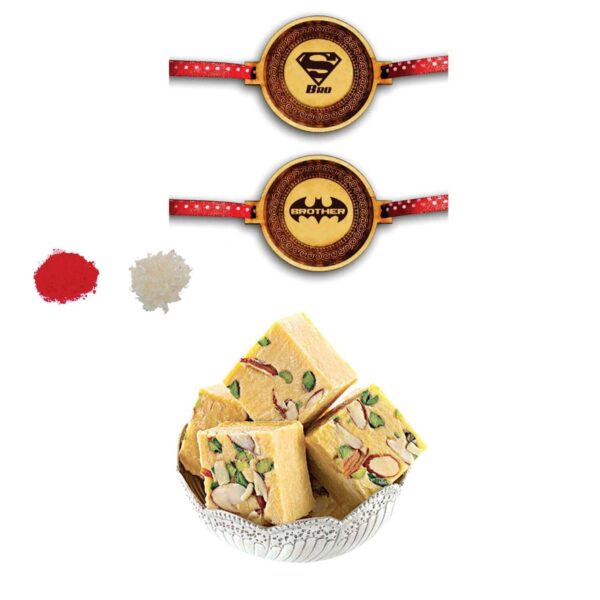 Yaya Cafe Rakhi Sweets Gift Combo for Brother, Super Batman Brothers Rakhi Badam Patisa - 1 Kg, Raksha Bandhan