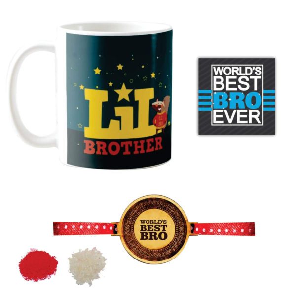 YaYa cafe Birthday Rakhi Chocolates Gift Combo for Kid Brother, Starry Squirrel Little Bro Brother Mug, Coaster, Birthday