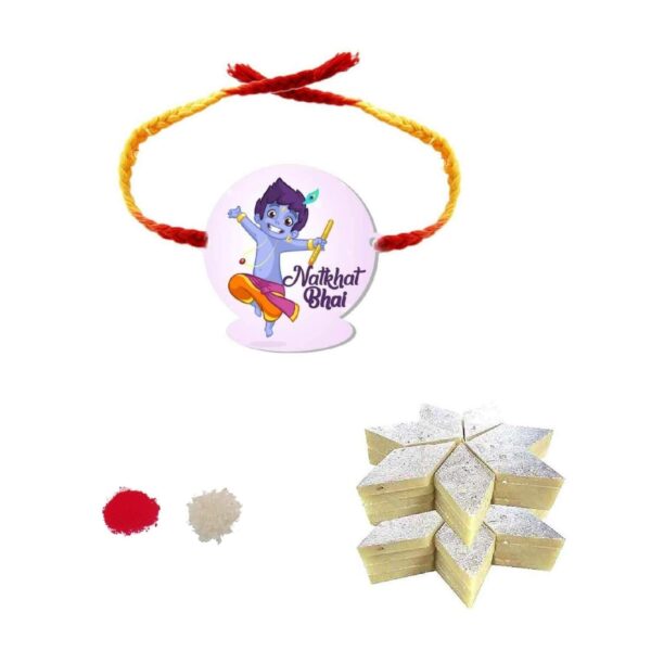 YaYa Cafe Rakhi Sweets Gift Combo for Brother, Cute Bal Krishna with Rakhi,Kaju Katli - 500 gm, Gift Combo of 3 Raksha Bandhan
