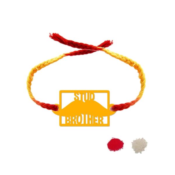 TheYaYaCafe Gabru Bhai Stud Brother Printed Rakhi with Roli-Chawal Raksha Bandhan for Brother Set of 2, Yellow, One Size
