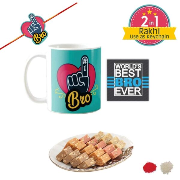 Yaya Cafe� Rakhi Sweets Gift Combo for Brother, No 1 Brorther Mug, MEWA Bites, Coaster Gift Combo of 3 Birthday
