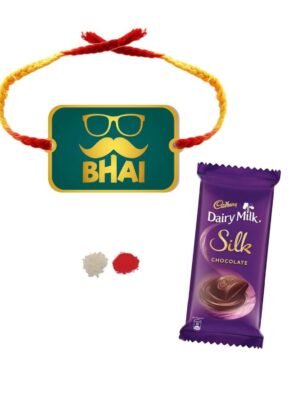 YaYa Cafe™ Rakhi Chocolates Gift Combo for Brother, Moustache Bhai Rakhi with 1 Dairy Milk Silk Chocolate Gift Combo Birthday