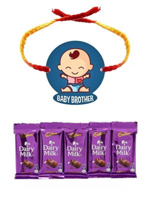 YaYa Cafe� Rakhi Chocolates Gift Combo for Brother, Baby Brother Rakhi with 5 Pcs Dairy Milk Chocolate Gift Combo Birthday