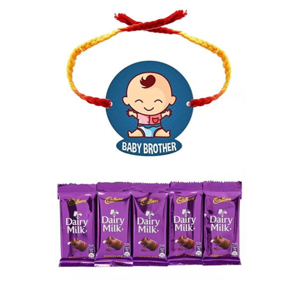 YaYa Cafe� Rakhi Chocolates Gift Combo for Brother, Baby Brother Rakhi with 5 Pcs Dairy Milk Chocolate Gift Combo Birthday