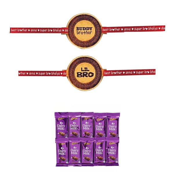 Chocolates Gift Combo for Brother, 2 Rakhi with 10 Pcs Dairy Milk Chocolates.