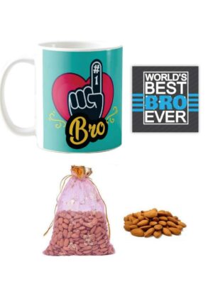 YaYa Cafe™ Birthday Rakhi Dry Fruits Gift Combo for Brother, No 1 Brother Mug, Almonds, Coaster Gift Combo of 3 Birthday