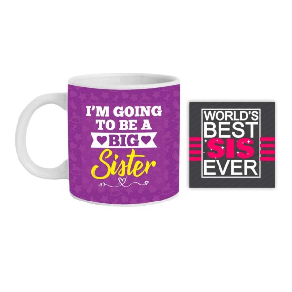 Yaya Cafe Rakhi Sweets Gift Combo for New Sister, I Am Going to Be Big Sister Hamper Set of 3 - Mug, Coaster, Rasgulla - 1 Kg