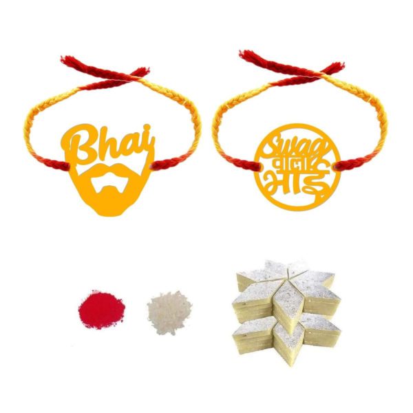 YaYa Cafe Rakhi Sweets Gift Combo for Brother, Swag Wala Bhai with 2 Rakhi,Kaju Katli - 500 gm, Gift Combo of 3 Raksha Bandhan