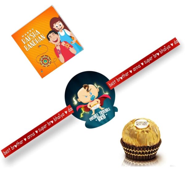 TheYaYaCafe Rakhi Gifts Combo for Brother Ferrero Rocher (Pack Of 4 Pieces) with Double Trouble Kid Rakhi