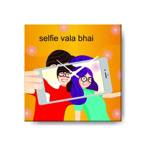 TheYaYaCafe Yaya Cafe Birthday Rakhi Gifts for Brother, Selfie Wala Bhai Framed Wall Clock - 6 x 6 inches