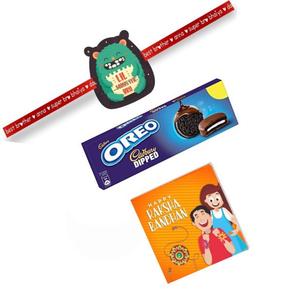 Cadbury Oreo Dipped Chocolate Gift  with Car Kids Rakhi Combo Of - 2