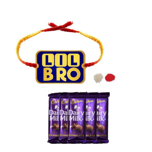 Chocolates Gift Combo for Brother, Lil Bro Printed  Rakhi with 5 Pcs Dairy Milk Chocolates.