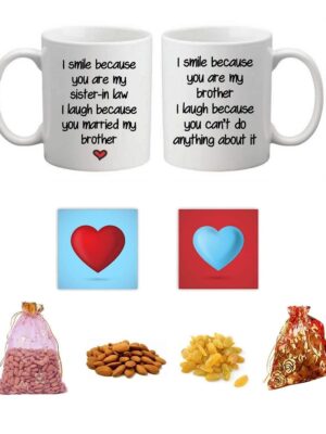 Yaya Cafe™ Birthday Dry Fruits Gift Combo for Brother Bhabhi, Funny Teasing I Smile I Laugh with Set of 6 - Mug, Coaster,