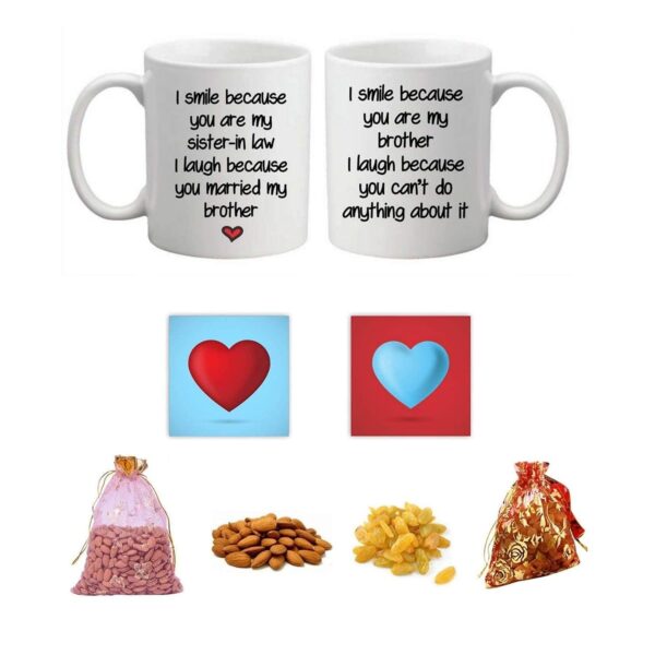 Yaya Cafe™ Birthday Dry Fruits Gift Combo for Brother Bhabhi, Funny Teasing I Smile I Laugh with Set of 6 - Mug, Coaster,