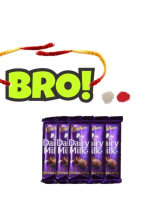YaYa Cafe™ Rakhi Chocolates Gift Combo for Brother, Bro Rakhi with 5 Pcs Dairy Milk Chocolate Gift Combo Birthday