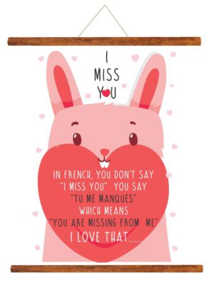 Yaya Cafe Cute Bunny You Are Missing From Me Miss You Scroll Greeting Card (Pink_ 15X20 Inches)