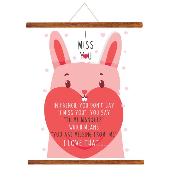 Yaya Cafe Cute Bunny You Are Missing From Me Miss You Scroll Greeting Card (Pink_ 15X20 Inches)