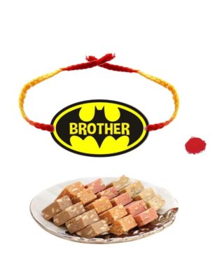 Yaya Cafe Rakhi Sweets Gift Combo for Brother Batman Brother Printed Rakhi, MEWA Bites Burfi - 400 gm Raksha Bandhan