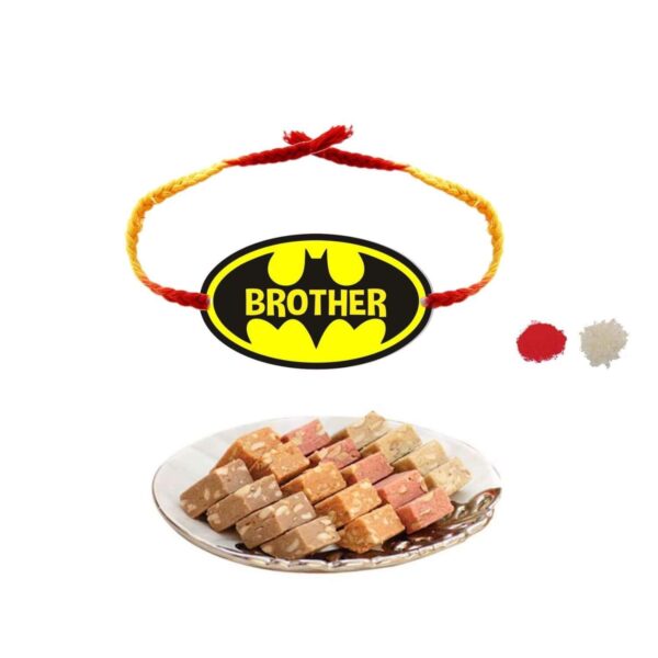 Yaya Cafe Rakhi Sweets Gift Combo for Brother Batman Brother Printed Rakhi, MEWA Bites Burfi - 400 gm Raksha Bandhan