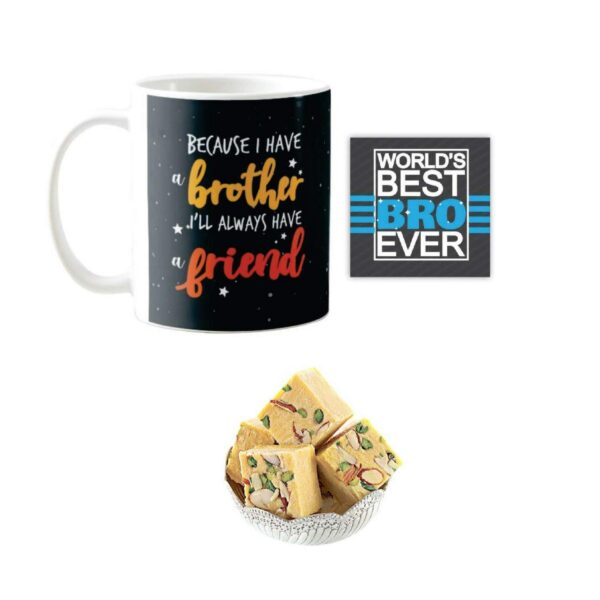 Yaya Cafe� Rakhi Sweets Gift Combo for Brother, Always Brother Friend Mug, Badam Patisa, Coaster Gift Combo of 3 Birthday