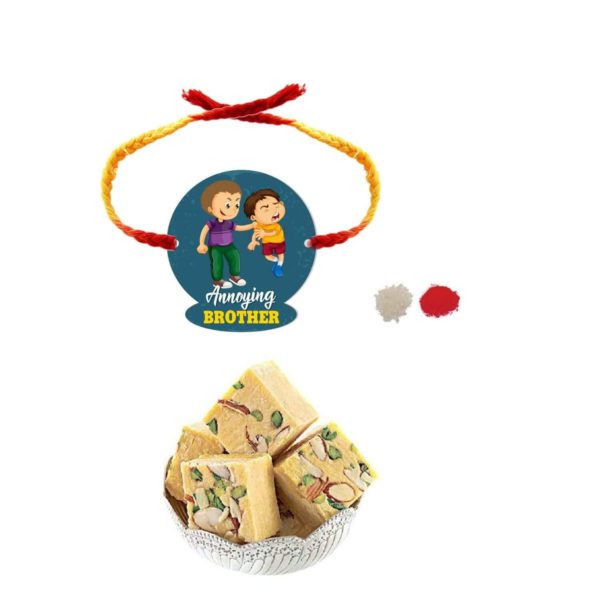 Yaya Cafe Rakhi Sweets Gift Combo for Brother Annoying Brother Printed Rakhi, Badam Patisa- 1 Kg Raksha Bandhan