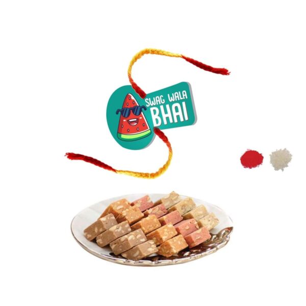 Yaya Cafe Rakhi Sweets Gift Combo for Brother Swag Wala Bhai Printed Rakhi, MEWA Bites Burfi - 400 gm Raksha Bandhan