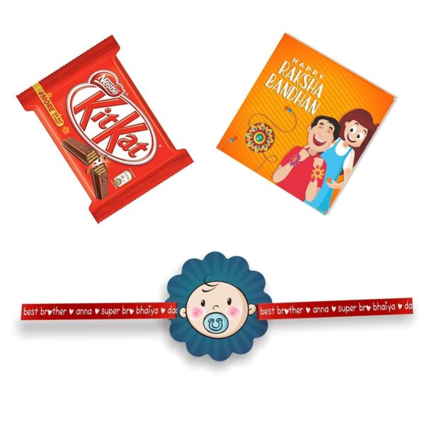 TheYaYaCafe Rakhi Gifts Combo for Brother KitKat (45gm) with Cute Baby Boy Kid Rakhi