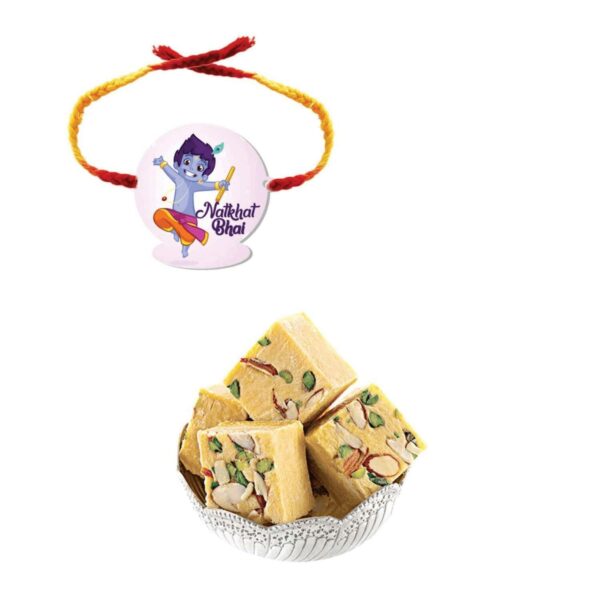 Yaya Cafe Printed Rakhi Sweets Gift Combo for Brothers, Natkhat Bhai Printed Rakhi, Badam Patisa - 1 Kg, Raksha Bandhan