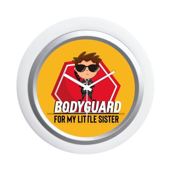 TheYaYaCafe Rakhi Gifts for Brother 6x6 Inches Round Desk Clock (White Frame, Unbreakable Flexiglass Cover, Analog) Bodyguard