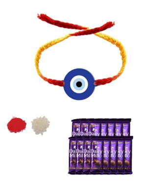 YaYa Cafe Rakhi Chocolates Gift Combo for Brother, Evil Eye Rakhi with 5 Pcs Dairy Milk Chocolates Gift Combo of Birthday