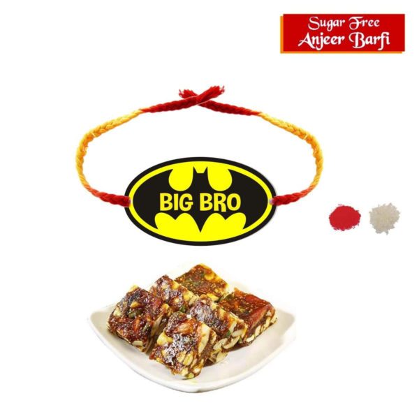 Yaya Cafe Rakhi Sweets Gift Combo for Brother Batman Big Bro Printed Rakhi, Anjeer Barfi- 1 Kg Raksha Bandhan