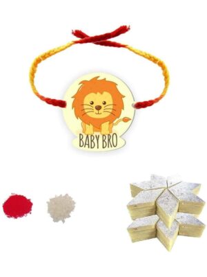 YaYa Cafe Rakhi Sweets Gift Combo for Brother Lion Bro Printed Rakhi, Kaju Katli - 1 kg, Gift Combo of 2 Raksha Bandhan
