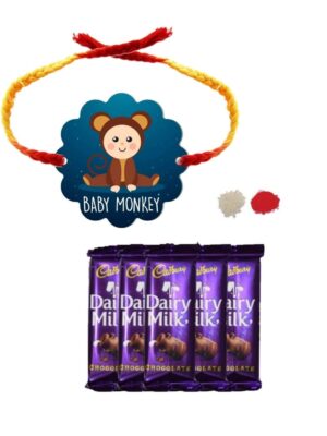 YaYa Cafe™ Rakhi Chocolates Gift Combo for Brother, Baby Monkey Rakhi with 5 Pcs Dairy Milk Chocolate Gift Combo Birthday