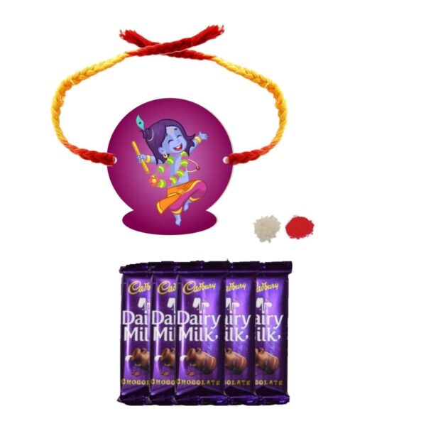 YaYa Cafe™ Rakhi Chocolates Gift Combo for Brother, Dancing Krishna Rakhi with 5 Pcs Dairy Milk Chocolate Gift Combo Birthday