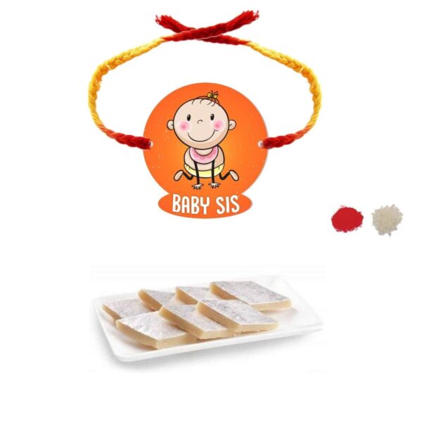 YaYa Cafe Rakhi Sweets Gift Combo for Sister Baby Sis Printed Rakhi, Kaju Katli - 1 kg, Gift Combo of 2 Raksha Bandhan